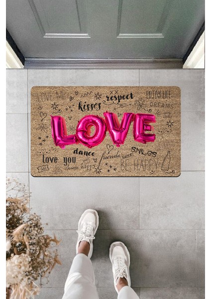 Yüksek Kaliteli Dijital Baskı Pembe Balon Love ve Türevleri Kapı Önü Paspası