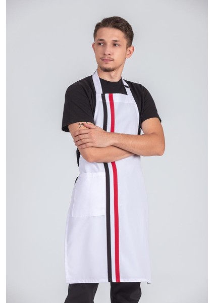 Erkek Boyundan Asmalı Çizgili Barista Şef Mutfak Önlüğü