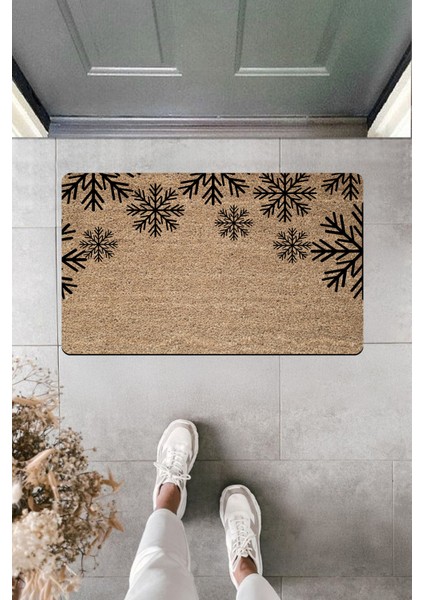 Yüksek Kaliteli Dijital Baskı Siyah Kar Desenli Kapı Önü Paspası