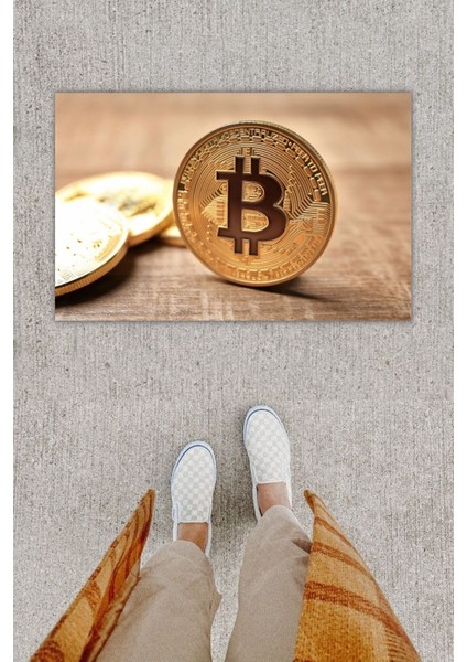 Dijital Baskı Dekoratif Bitcoin Pudra Kapı Önü Paspası K-1280