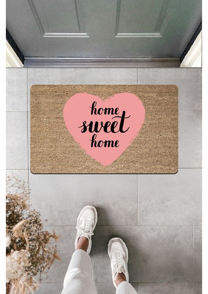 Yüksek Kaliteli Dijital Baskı Pembe Kalp Içinde Home Sweet Home Kapı Önü Paspası
