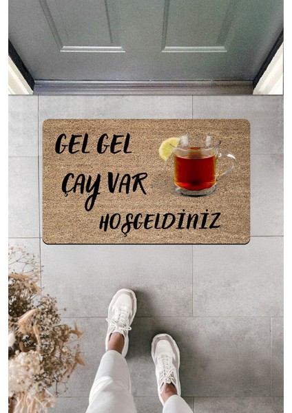 Yüksek Kaliteli Dijital Baskı Gel Gel Çay Var' Hoşgeldiniz Kapı Önü Paspası