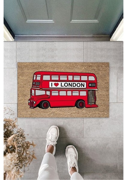 Çok Amaçlı Dijital I Love London Otobüsü Kırmızı Kapı Paspası Dış Mekan Paspas