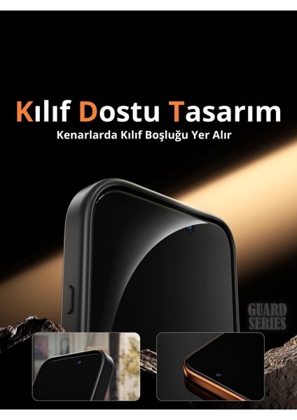 (3'lü Guard Hayalet) iPhone 17 Pro Uyumlu Hayalet Özellikli Tam Kaplayan Temperli Cam Ekran Koruyucu