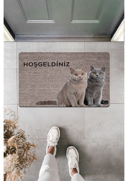 Yüksek Kaliteli Dijital Baskı Çift Kedi Hoşgeldiniz Kapı Önü Paspası