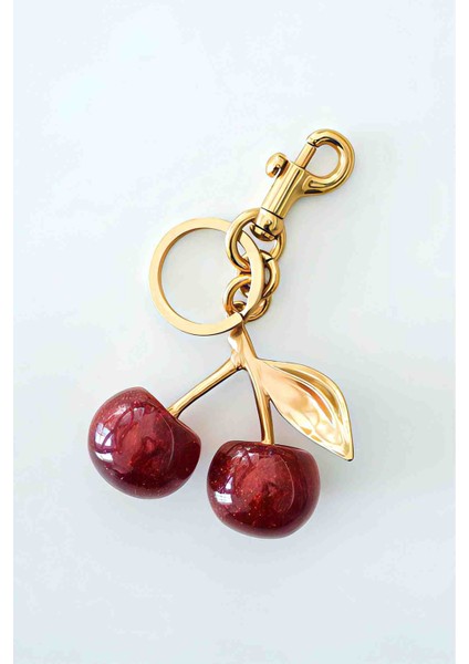 Luxury Kırmızı Kiraz Charm – Altın Detaylı Zarif Çanta ve Anahtarlık Aksesuarı fiyatları