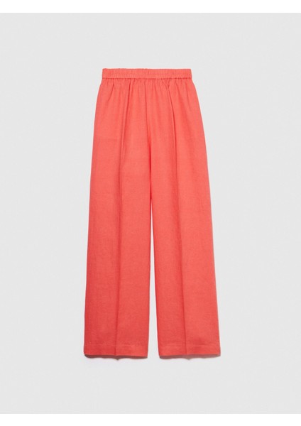 %100 Keten Beli Büzgülü Önü Pileli Geniş Paça Pantolon Kadın Düzenlenecek Pantolon - 324P4AGHLF03U modelleri