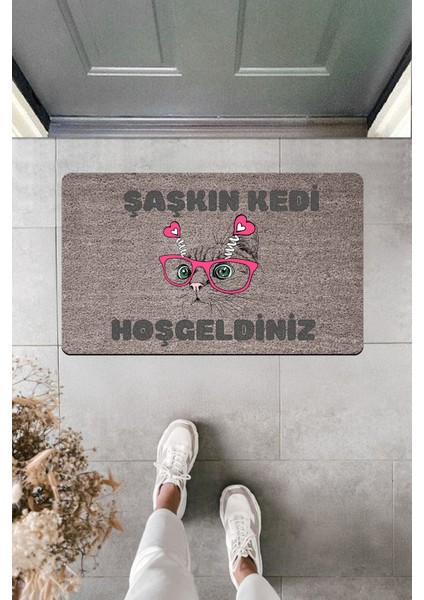 Yüksek Kaliteli Dijital Baskı Şaşkın Kedi Hoşgeldiniz Kapı Önü Paspası