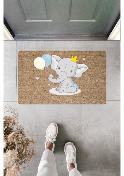 Yüksek Kaliteli Dijital Baskı Balonlu Minik Fil Kral Kapı Önü Paspası