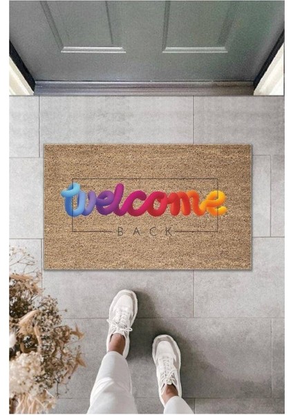 Dijital Baskı Kalitesi Kahverengi Karışık Renkli Welcome Dekoratif Kapı Paspası