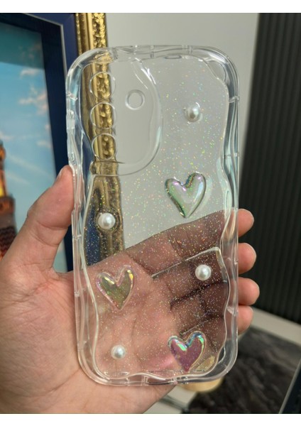 Samsung Galaxy S25 Fe Kılıf Kamera Korumalı Şeffaf Dalga Kenarlı Kırmızı Kalp Diyonk Desenli Yumuşak Silikon Kapak modelleri