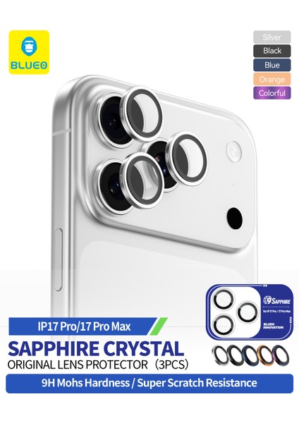 Sapphire iPhone 17 Pro Max Uyumlu 9 Mohs %99.99 Orijinal Safir Silver Titanium Kamera Lens Koruyucu modelleri