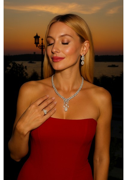 925 Ayar Gümüş Damla Kesim Set Zarif Takım