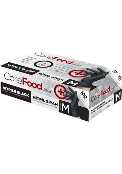Corefood Ekstra Kalın Nitril Siyah Plus Muayene Eldiveni M - 1 Paket 100'LÜ fiyatları