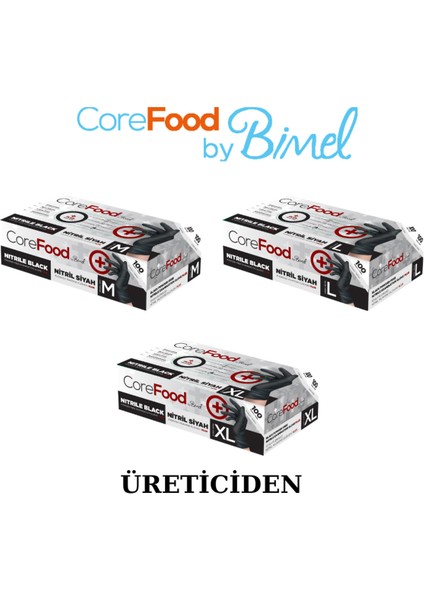 Corefood Ekstra Kalın Nitril Siyah Plus Muayene Eldiveni M - 1 Paket 100'LÜ modelleri