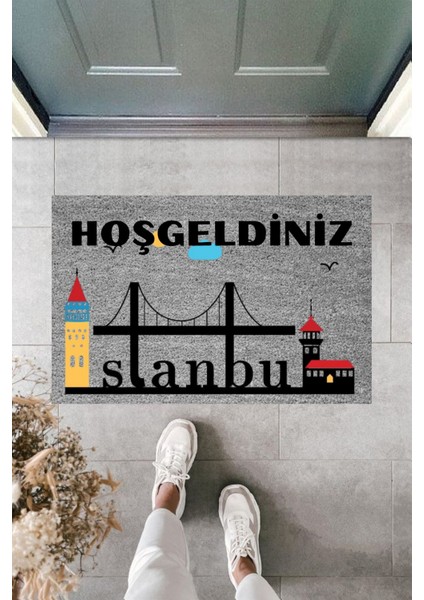 Modern Paspas - Istanbul Manzara Grafik Hoşgeldiniz - Özel Tasarım Kapı Önü Paspası 37