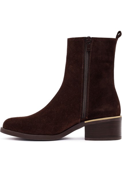 Kadın Kahverengi Fermuarlı Kısa Kalın Topuklu Süet Deri Bot 25WFD360610 fiyatları