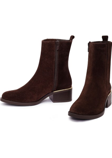 Kadın Kahverengi Fermuarlı Kısa Kalın Topuklu Süet Deri Bot 25WFD360610 modelleri