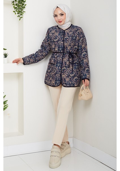 Desenli Düğmeli Kapitone Ceket 1620 - Lacivert fırsatları
