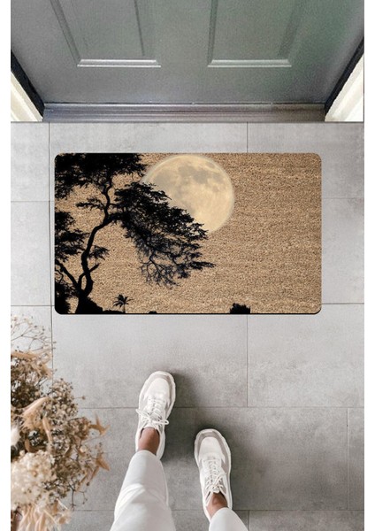 Yüksek Kaliteli Dijital Baskı Ağaç Arkasında Ay Manzarası Kapı Önü Paspası