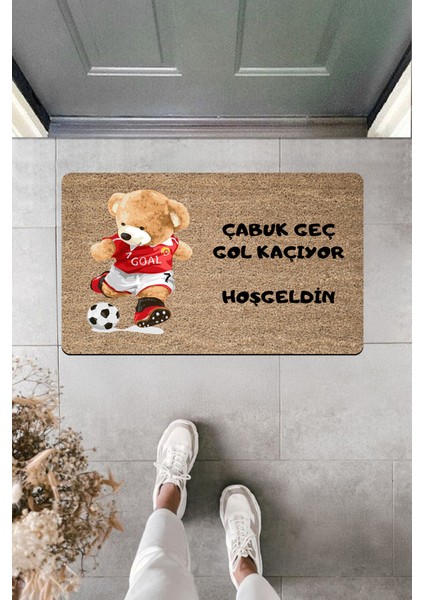 Yüksek Kaliteli Dijital Baskı Golcü Ayıcık 'çabuk Geç Gol Kaçıyor' Mesajlı Kapı Önü Paspası
