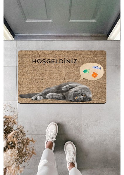 Yüksek Kaliteli Dijital Baskı Hayalci Kedi Hoşgeldiniz Kapı Önü Paspası