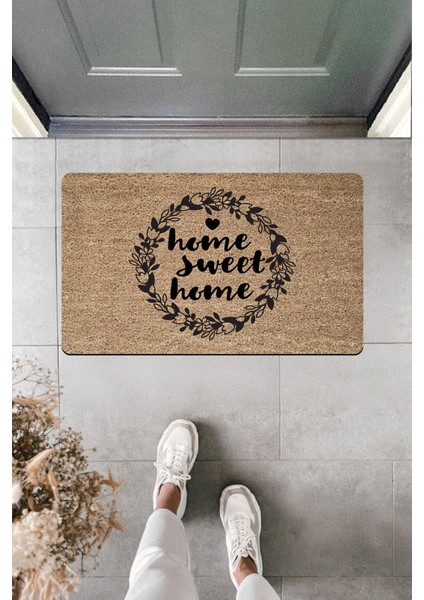 Yüksek Kaliteli Dijital Baskı Yuvarlak Çiçek Figürlü Home Sweet Home Kapı Önü Paspası
