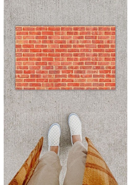 Dijital Baskı Dekoratif Tuğla Kırmızı Kapı Önü Paspası