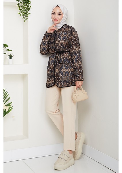 Desenli Düğmeli Kapitone Ceket 1620 - Siyah fiyatları