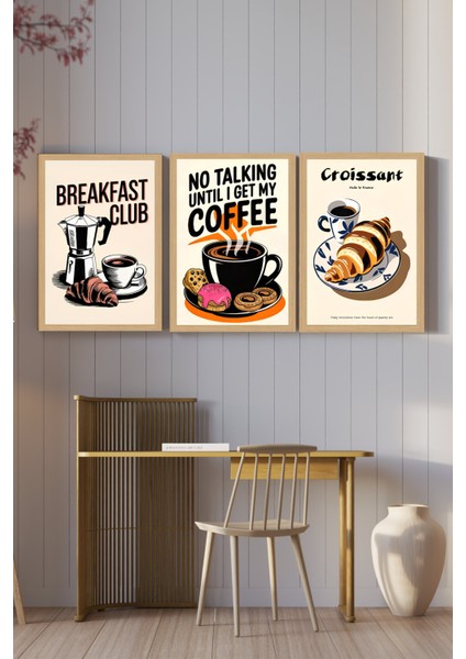 🥐 Kahvaltı Kulübü – Retro Tarz 3’lü Mdf Tablo Seti (Çerçevesiz - 3 Ebat Seçeneği) CRVS1019 13 x 17
