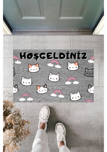 Modern Paspas - Bol Kedicikli Hoşgeldiniz - Özel Tasarım Kapı Önü Paspası 33.2