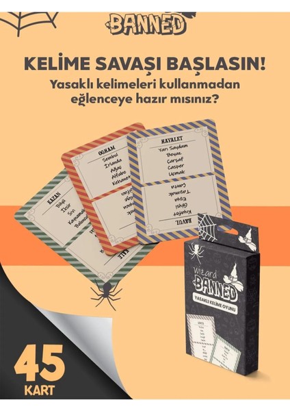 Yasaklı Kelime Oyunu Banned Wizard Fantastik ve Eğlenceli Kelimeler 45 Kart