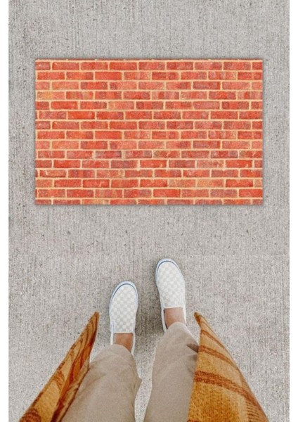 F H S Dijital Baskı Dekoratif Tuğla Kırmızı Kapı Önü Paspası