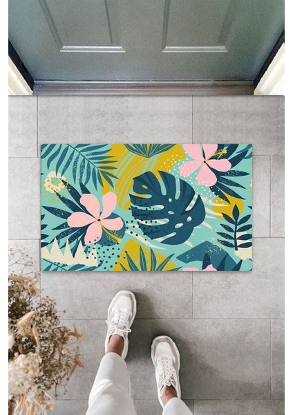 Çok Amaçlı Dijital Baskı Mavi Yaprak Iç ve Dış Mekan Paspas