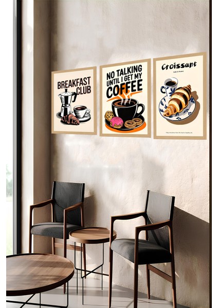 🥐 Kahvaltı Kulübü – Retro Tarz 3’lü Mdf Tablo Seti (Çerçevesiz - 3 Ebat Seçeneği) CRVS1019 13 x 17 fırsatları