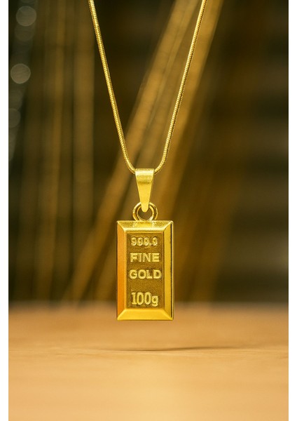 Gold Renkyılan Zincir Külçe Altın Şekilnde Çelik Kolye