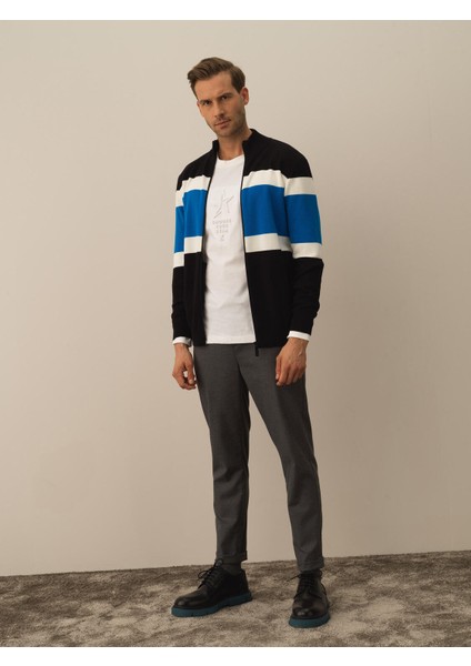 Erkek Siyah Pamuk Dokulu Regular Fit Hırka