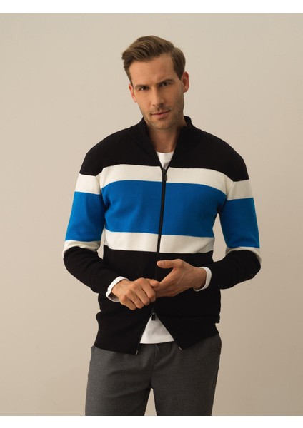 Erkek Siyah Pamuk Dokulu Regular Fit Hırka