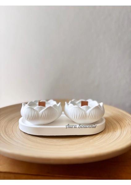 3'lü Dekoratif Lotus Set Amber Kokulu Soya Mum