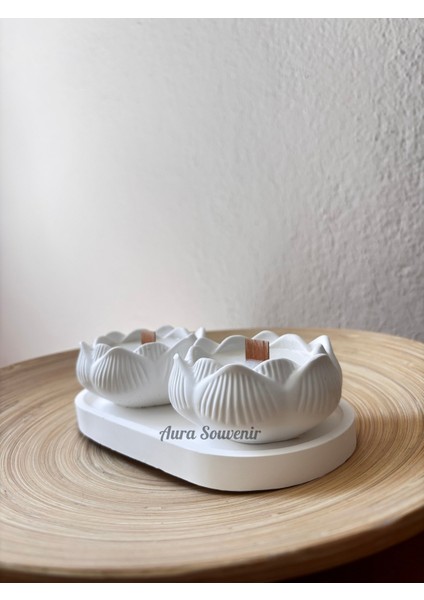 3'lü Dekoratif Lotus Set Amber Kokulu Soya Mum fiyatları