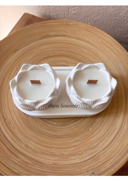 3'lü Dekoratif Lotus Set Amber Kokulu Soya Mum modelleri