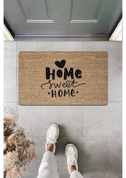 Yüksek Kaliteli Dijital Baskı Siyah Yazı Home Sweet Home Benekli Kapı Önü Paspası