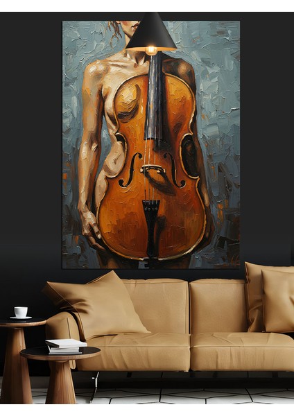 Keman ve Nü Kadın Dekoratif Kanvas - Mdf Ahşap Tablo