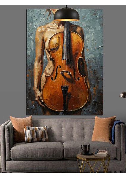Keman ve Nü Kadın Dekoratif Kanvas - Mdf Ahşap Tablo fırsatları