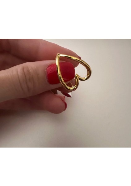 Doğal Şekilli Gold Renk s925 Ayar Kalp Gümüş Yüzük