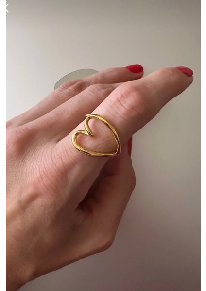 Doğal Şekilli Gold Renk s925 Ayar Kalp Gümüş Yüzük modelleri