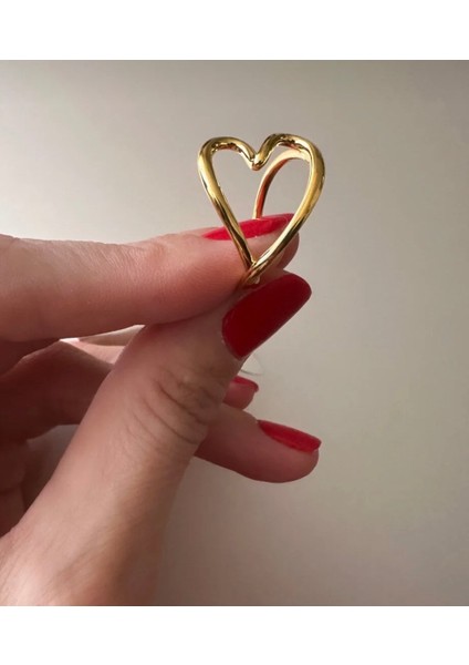 Doğal Şekilli Gold Renk s925 Ayar Kalp Gümüş Yüzük fırsatları