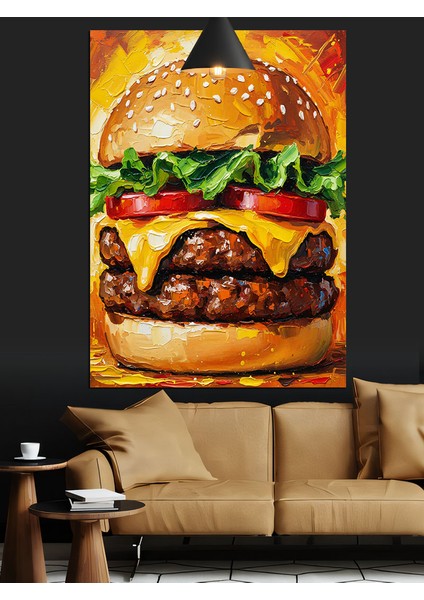 Sulu Boya Tarzında Büyük Hamburger Dekoratif Kanvas - Mdf Ahşap Tablo