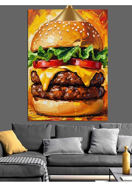 Sulu Boya Tarzında Büyük Hamburger Dekoratif Kanvas - Mdf Ahşap Tablo fiyatları