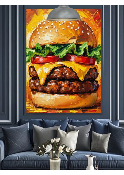 Sulu Boya Tarzında Büyük Hamburger Dekoratif Kanvas - Mdf Ahşap Tablo modelleri